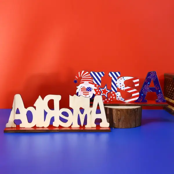 Wholesale Wooden Letter Decorations American National Day Scene Decoration Props Cartoon Grid Home Festival Supplies