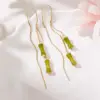 Wholesale 1 Pair Classical Romantic Bamboo Copper Zircon 14K Gold Plated Dangling Earrings