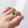 Wholesale Square Brass Ring For Women With Natural Stone Inlay, 18K Real Gold Plated Bezel Setting Featuring Water Plating Process