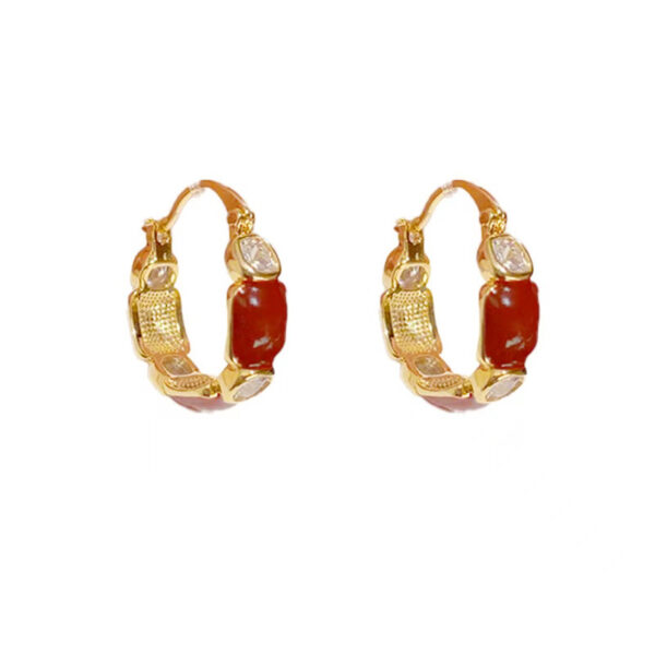 Wholesale Maillard Style wine red Square Ear Buckle Women's Hong Kong Style Niche Exquisite High-grade Light Luxury All-match Earrings Earrings