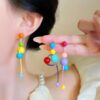 Wholesale Color Beaded Earrings Long Fashion Sweet Candy Color Tassel Earrings Cool Cute Girly Elegant Earrings Women