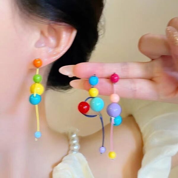 Wholesale Color Beaded Earrings Long Fashion Sweet Candy Color Tassel Earrings Cool Cute Girly Elegant Earrings Women