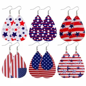Wholesale Independence Day Star Shaped Leather Earrings Multilayer PU Leather Jewelry Women's Fashion Accessories American Flag Design