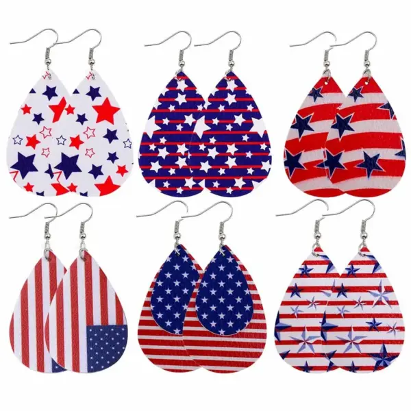 oly-43e4a89b5bf87b8be685565f5ecd481a Wholesale Independence Day Star Shaped Leather Earrings Multilayer PU Leather Jewelry Women's Fashion Accessories American Flag Design