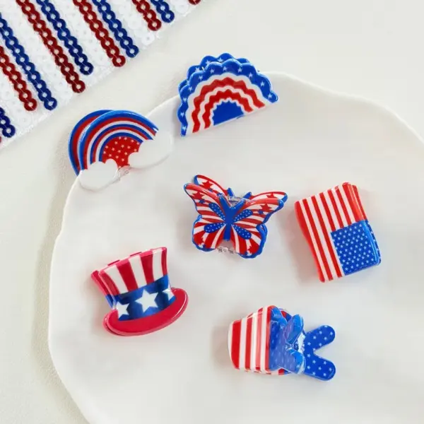 oly-43e7920d9b70ff707fae1dc99f7b2572 Wholesale National Flag Hair Claws For Women In Acrylic Material, Commute Style Hairpin Featuring Rainbow Colors For Independence Day