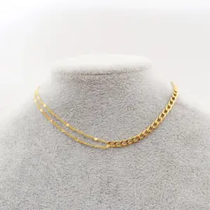 Wholesale Ferroalloy Solid Color Vacuum Plating Real Gold Plated Simple Style Waterproof Non Tarnish Patchwork Cuban Link Chain Gold Necklace