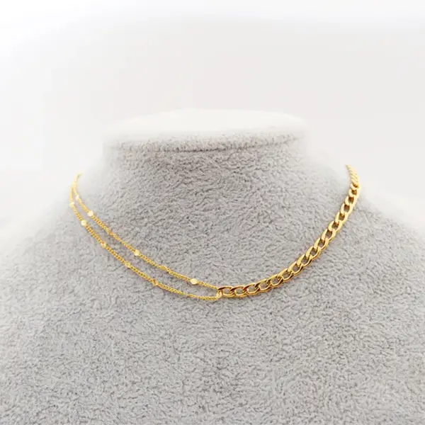 Wholesale Ferroalloy Solid Color Vacuum Plating Real Gold Plated Simple Style Waterproof Non Tarnish Patchwork Cuban Link Chain Gold Necklace