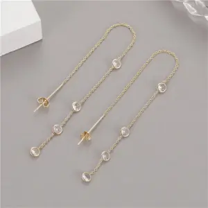Wholesale Tassel Stud Earrings For Women In Copper With Zircon Inlay Featuring Elegant Tassel Craft