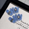 Wholesale Yihe Denim Style Cross Manicure Wearable Manicure Denim Raw Edge Handmade Original Design Diagonal Cut Hand-Painted