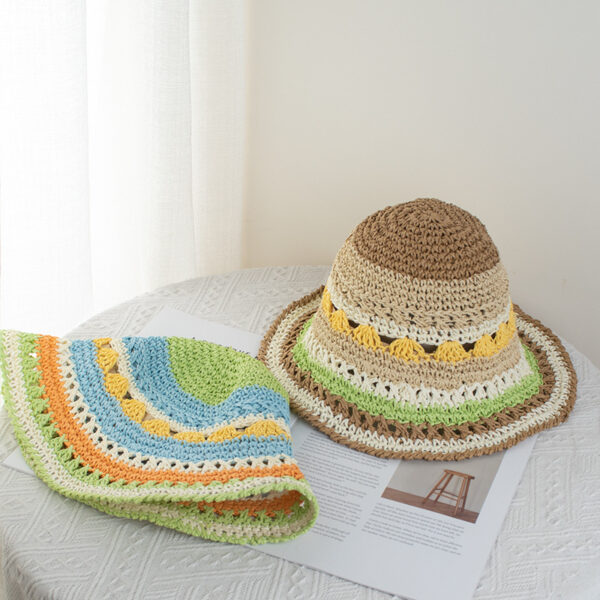 oly-442d6caca0fc577aa99116d4307911d2 Wholesale Fisherman's Hat Women's Hyun-hyun Rainbow Straw Hat Summer Travel Sunshade Sunscreen Hat Seaside Beach Holiday Sun Hat Tide