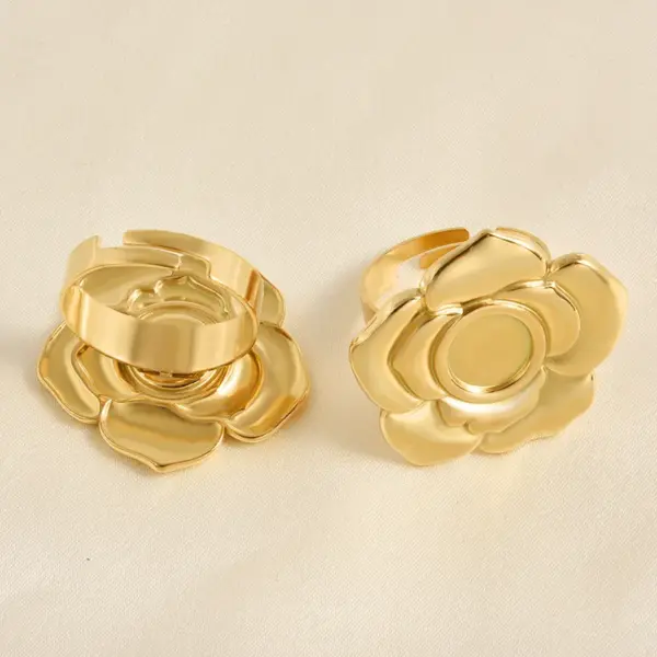 Wholesale Adjustable Open Stainless Steel Rose Flower Ring Gold Adjustable Base Ring Multifunctional Accessory Jewelry Suitable For Casual Occasions