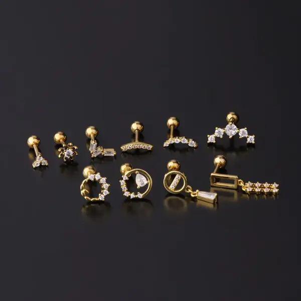 oly-4433b735a8dcae9b2baea4486eb2ecba Wholesale Copper Artificial Gemstones Ear Cartilage Rings & Studs Geometric Waterproof Non Tarnish Surgical Steel