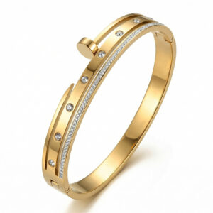 Wide bangle with diamond-studded studs / Vacuum real gold electroplating in full-body stainless steel furnace