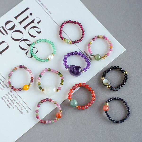 oly-4446c977451fb90d964158b50c55351b Wholesale Natural Tourmaline Pixiu Ring Guide Red Jade Agate Pearl Garnet Amethyst Niche Ring Stall