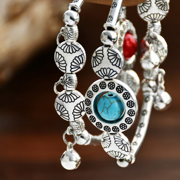 oly-4447f873cdfa9670c310a522e018ed68 Wholesale Nepalese Ethnic Xizang Silver Bell Bracelet Niche Empress Dowager vintage Turquoise Bracelet