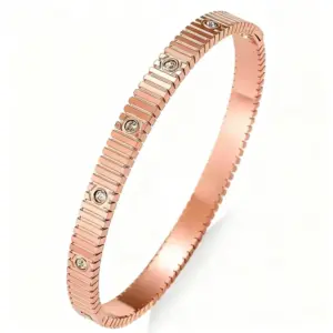 47-B-7 Rose Gold Striped Diamond-Embellished Bracelet