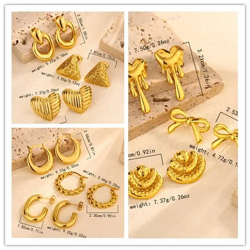 Wholesale 1 Pair Vintage Style Classic Style C Shape Heart Shape Bow Knot Plating 304 Stainless Steel Ear Studs