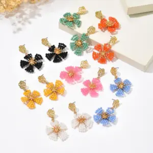 Wholesale Sweet Multicolor Flowers Earrings For Women With Beading And Artificial Crystal Inlay