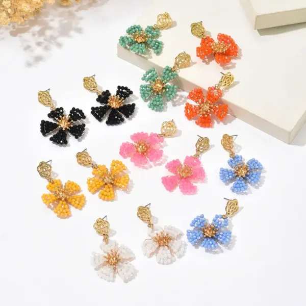 Wholesale Sweet Multicolor Flowers Earrings For Women With Beading And Artificial Crystal Inlay