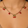 Wholesale Cherry Waterproof Non Tarnish Necklace For Women, 18K Real Gold Plated 304 Stainless Steel With Zircon Inlay And Box Chain