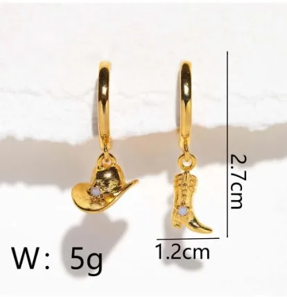 Wholesale 1 Pair IG Style Hip-Hop Simple Style Hat Boots Asymmetrical Inlay Copper Zircon 18K Gold Plated Drop Earrings