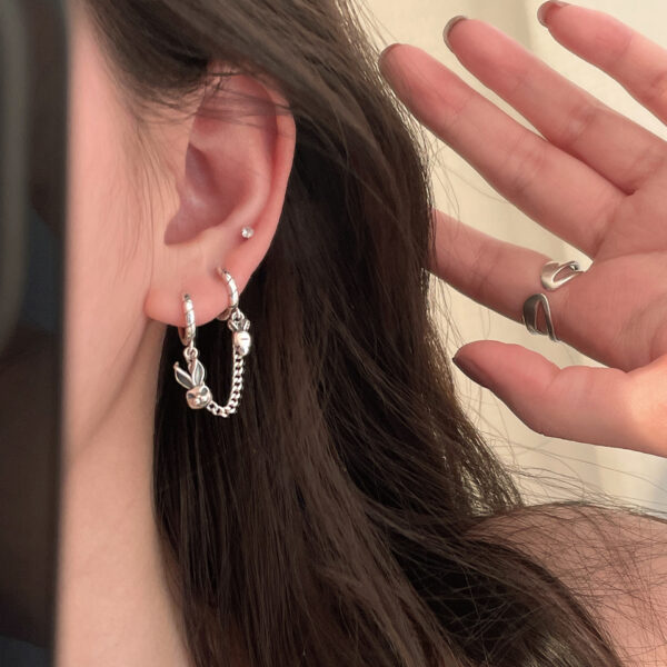 oly-448bc9537a2308d529c227d98a5ee6df Wholesale s925 sterling silver rabbit carrot single conjoined ear bone double ear hole earrings female minority design sense ear buckle