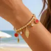 Wholesale Leaves Waterproof Non Tarnish Bracelets For Couples In 18K Real Gold Plated 304 Stainless Steel With Zircon Inlay And Snake Chain