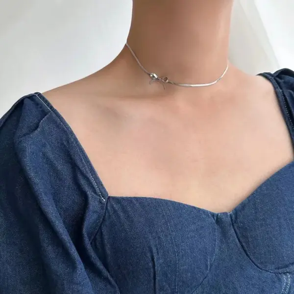Wholesale PVD Coated 18K Gold Plated Bow Knot Stainless Steel Simple Style Classic Style Waterproof Non Tarnish 304 Stainless Steel Necklace