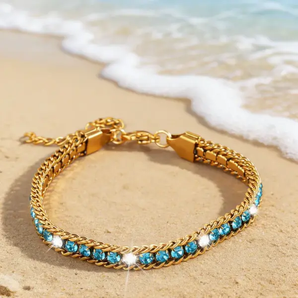 Wholesale Geometric Waterproof Women's Bracelets, 304 Stainless Steel With 18K Gold Electroplated And Zircon Inlay