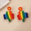 Wholesale San Pa Festival Clover Fabric Rice Bead Earrings Creative Irish Festival Hand-sewn Earrings