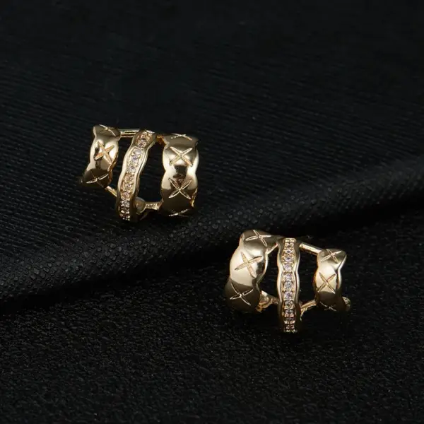 Wholesale Geometric Stud Earrings Featuring 14K Real Gold Plated Copper With Artificial Pearl Inlay And 925 Sterling Silver Posts
