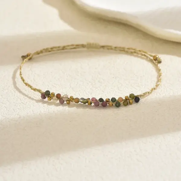 oly-44b18624931a988fb805c20ea93b6ccf Wholesale Handmade Golden Plated Wristband With Solid Color Natural Stone And 0.03µm Coating Thickness, Featuring Handmade Chain For Women