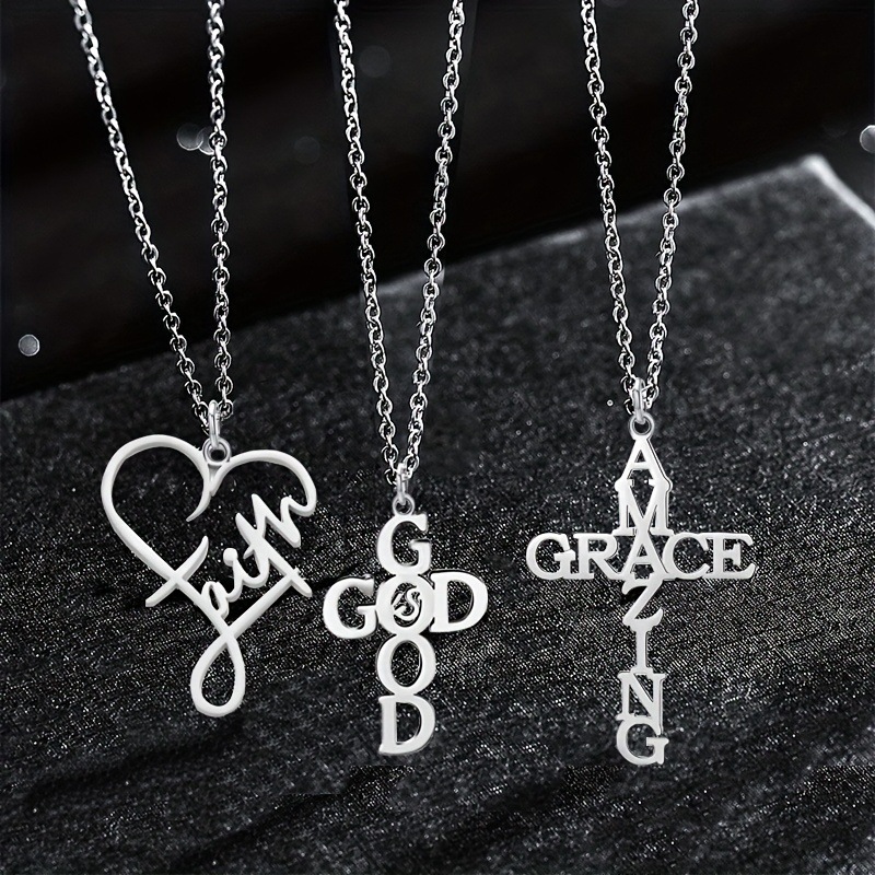 Wholesale Cross-border e-commerce wholesale and retail stainless steel AMAZING GRACE necklace faith English name gift