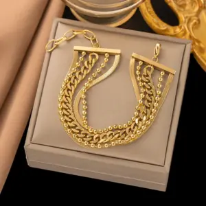 30 [Ae2177] Cuba round Beads Five-Chain Bracelet / Gold