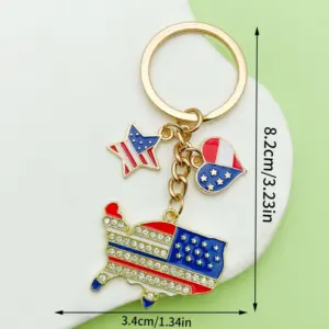 【kc Gold Blue American Independence Day Diamond Flag Heart Pentagram Keychain】-10.6g-ER1661