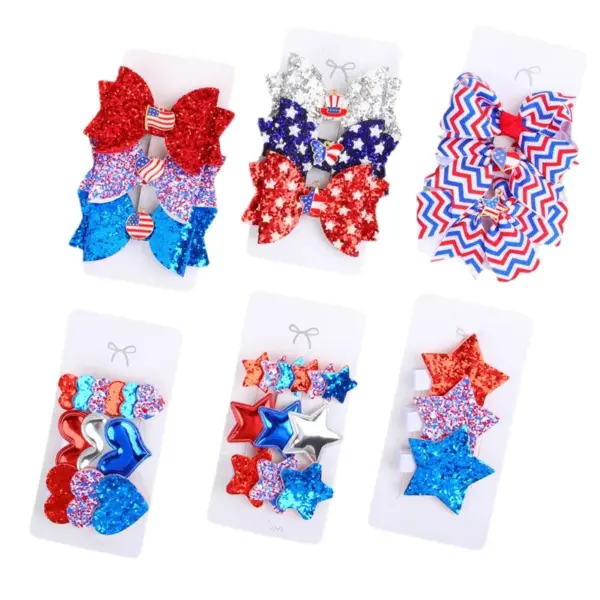 Wholesale Cartoon American Independence Day Hair Accessories Set Heart-shaped Bow Hair Clip Onion Powder Festival Hair Accessories