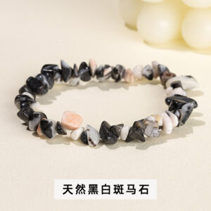 Natural Black and White Zebra Gravel Bracelet / 5-8mm