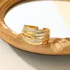 Wholesale Geometric Open Rings For Women, Waterproof Non Tarnish 304 Stainless Steel With Golden PVD Coating And Zircon Inlay