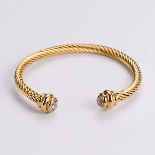 Wholesale Simple Style Geometric 304 Stainless Steel 18K Gold Plated Artificial Diamond Bangle In Bulk