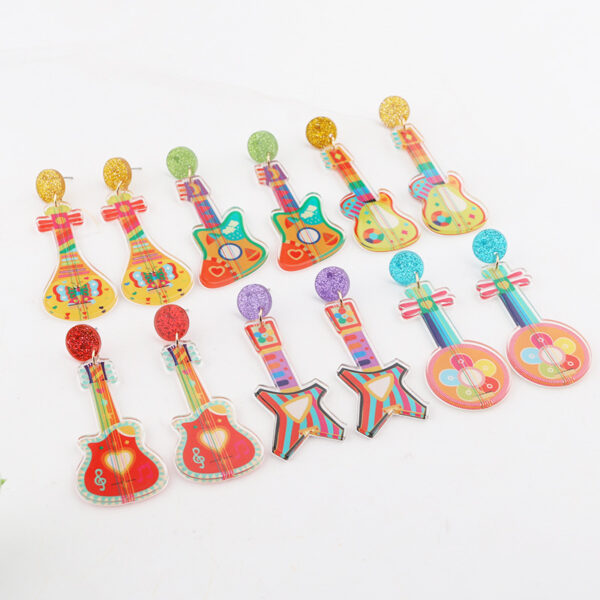 oly-44e3b32f7c3a2c0ab00e650884af134e Wholesale Carnival Music Festival Earrings Fashion Personality Rainbow Guitar Musical Instrument Ear Jewelry