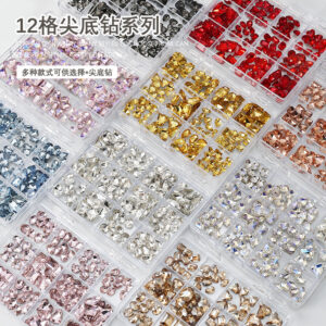 Wholesale Nail Art Pointed Diamond Love Crooked Heart Diamond Heart Square Square Square Fat Square Octagonal Shaped Diamond Nail Decoration 12