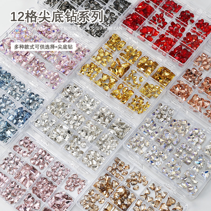 Wholesale Nail Art Pointed Diamond Love Crooked Heart Diamond Heart Square Square Square Fat Square Octagonal Shaped Diamond Nail Decoration 12
