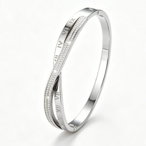 Roman numeral criss-cross strap silver with rhinestones