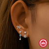 Wholesale S925 Sterling Silver Moon and Star Pendant Earrings with Twisted Ball Rivets, Cartilage Studs, Cartilage Piercing Jewelry