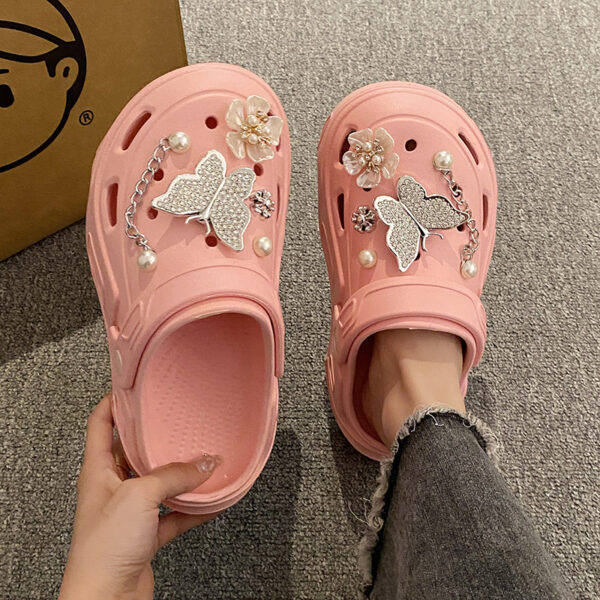 Wholesale Dung-feeling Hole Shoes Women's Summer Outer Wearing Thick-soled Height-increasing Sandals for Couple's Beach Baotou Sandals