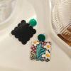 Wholesale Retro Flower Earrings Spring Creative Square Wave Sunflower Daisy Acrylic Earrings for Women