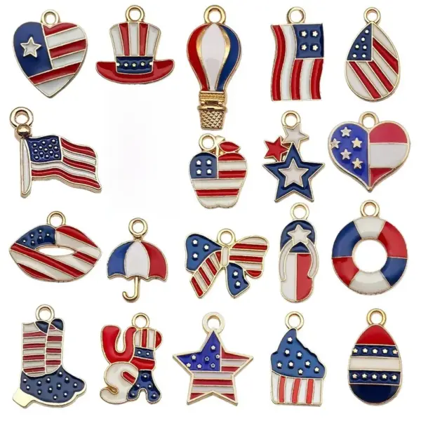 Wholesale 75th National Day American Flag Pendant DIY Earrings Alloy Star Heart-shaped Jewelry Accessories Bowknot Shell Cloud