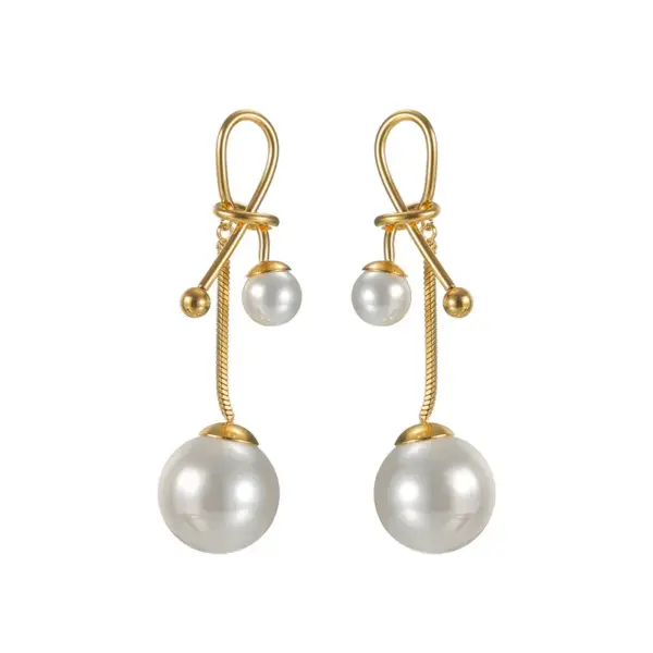 Wholesale French Retro Fashion Versatile Pearl Tassel Knotted Earrings Elegant Light Luxury Stainless Steel Earrings For Women Factory Direct Sale