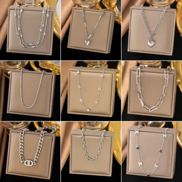 Wholesale 【Hot-Selling Necklace 1】Dongguan Full Titanium Steel Jewelry Light Luxury Fashion Versatile High-End Simple Jewelry With Rhinestones