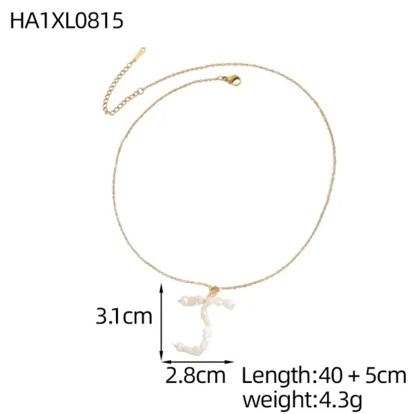 Wholesale 18K Gold Plated Titanium Steel Vacuum Electroplated Three-Dimensional Letter Pearl Trendy Necklace Handmade Unisex